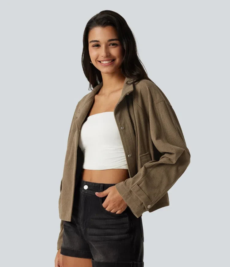 Långärmad manchester vardaglig skjortjacka med fickor