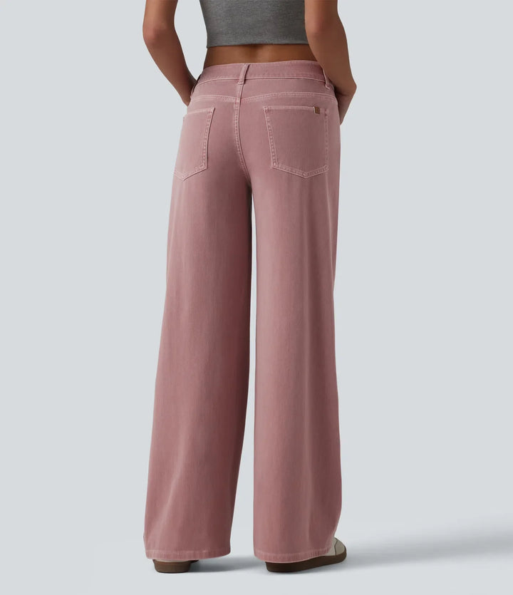 Lyckera Flex asymmetrisk låg midja vida ben färgstark vardagsjeans med fickor