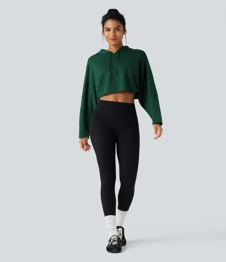 Med huva nedhasad axel croppad avslappnad vardaglig sweatshirt