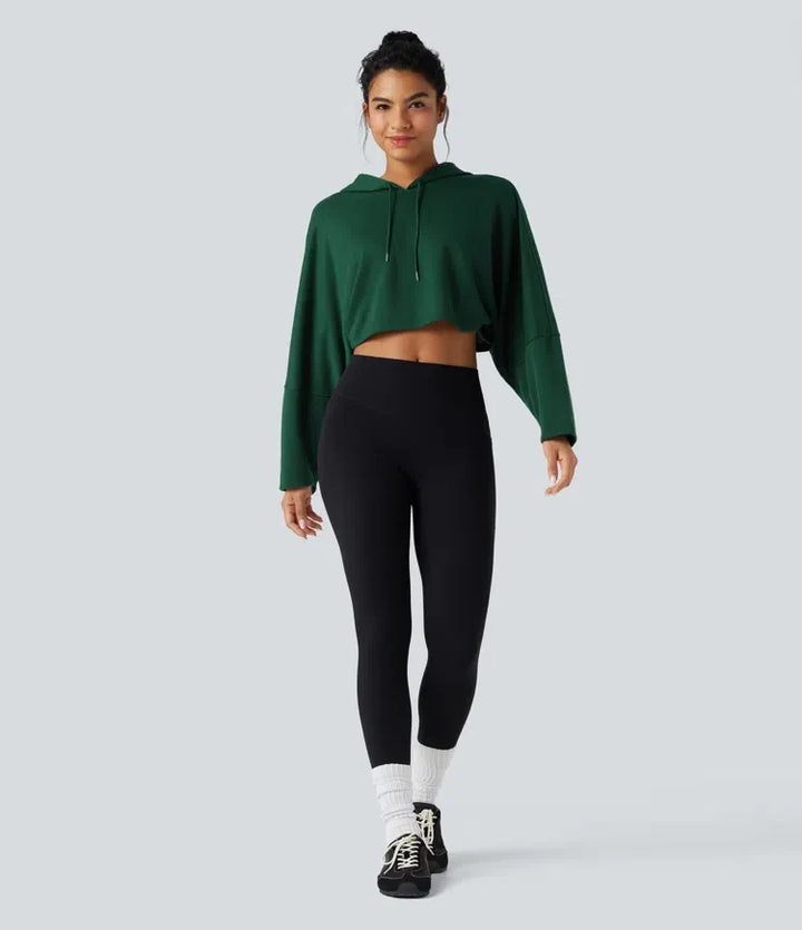 Med huva nedhasad axel croppad avslappnad vardaglig sweatshirt