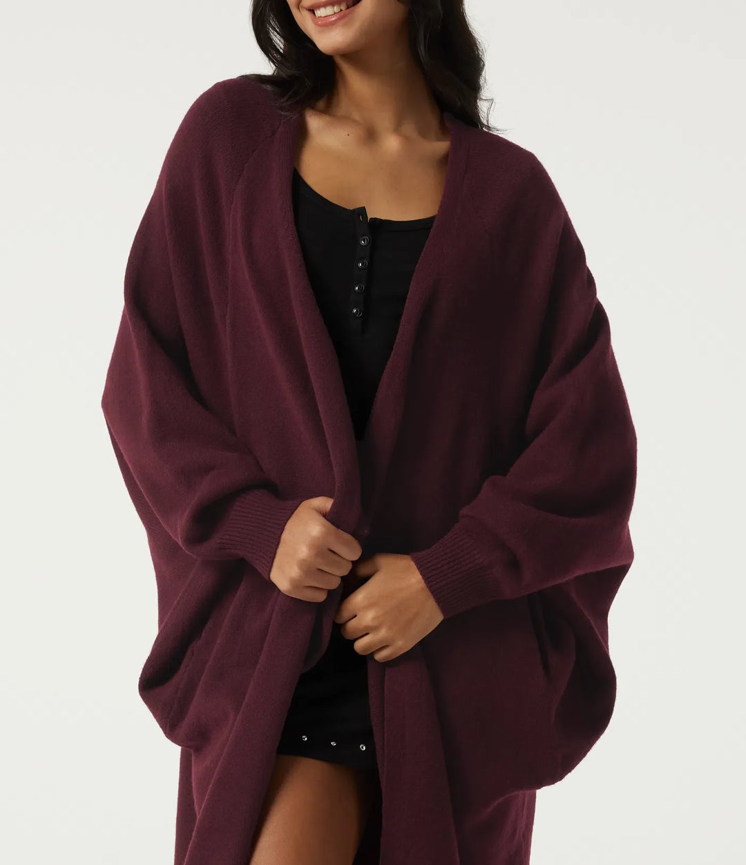 Lång raglanärm vardaglig cardigan med fickor