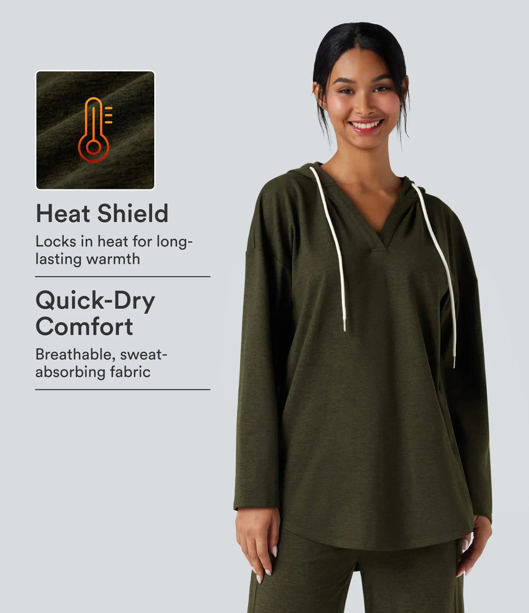 Med huva rundad fåll oversized snabbtorkande vardaglig melerad sweatshirt-UPF40+