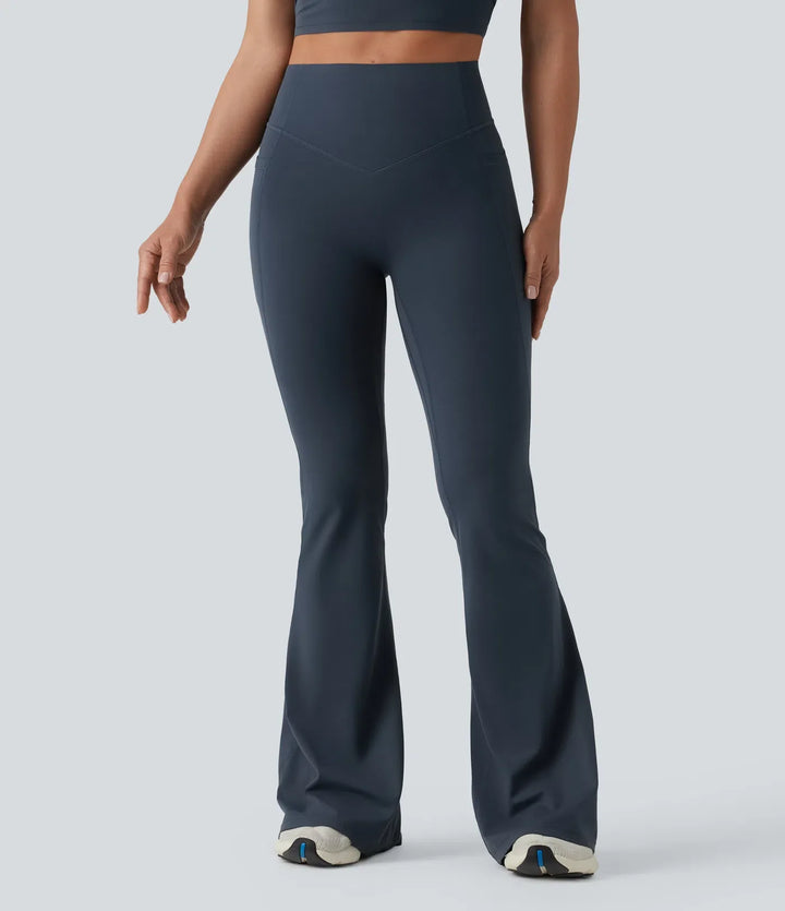 Halara UltraSculpt med hög midja scrunch-effekt rumplyftande magkontroll formande yoga utsvängd leggings med fickor