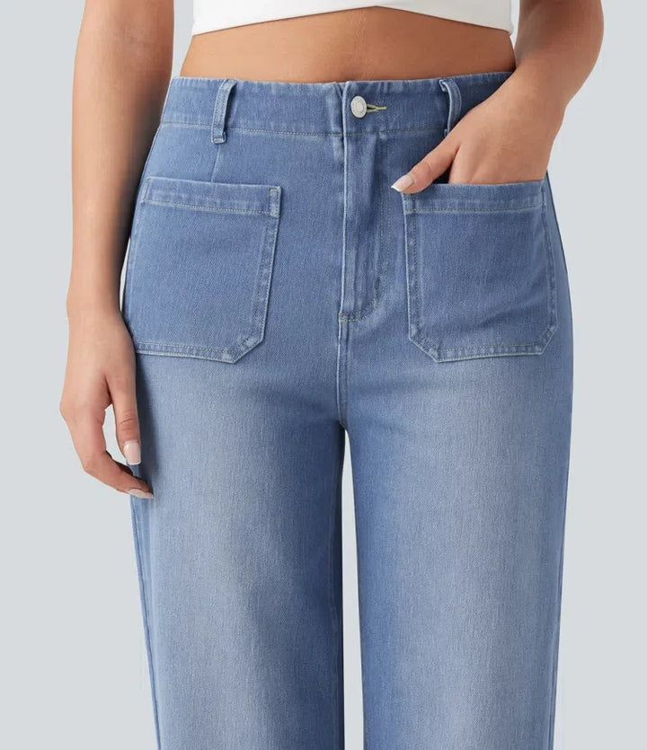 Halara Flex med hög midja raka ben vardagsjeans med fickor