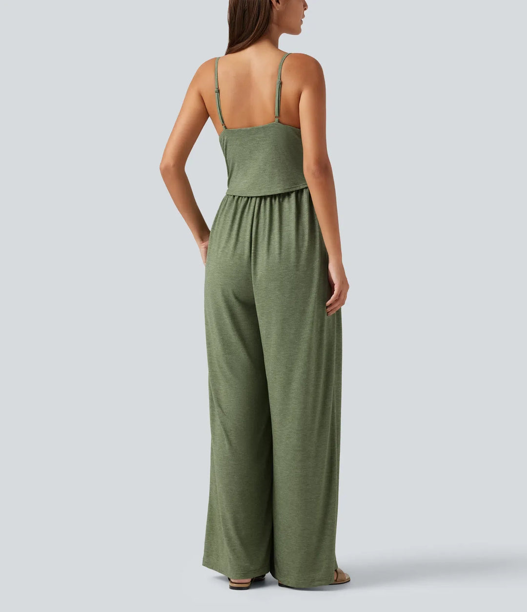 Inbyggd BH rynkat vida ben melerad vardaglig mamma slip jumpsuit med fickor-Easy Peezy Edition