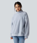Halvpolo långärmad vardaglig sherpa sweatshirt med fickor