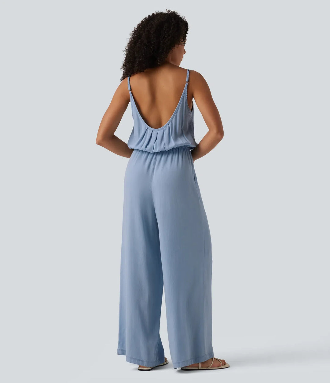Vida ben denim vardaglig slip jumpsuit med fickor