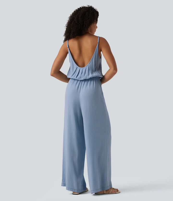Vida ben denim vardaglig slip jumpsuit med fickor