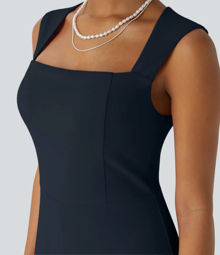 Fyrkantig halsringning ärmlös jumpsuit