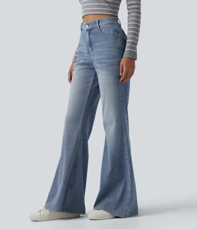 Halara Flex med medelhög midja tvättad för vardag utsvängd jeans med fickor