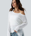 Halvtransparent enaxlad långärmad asymmetrisk fåll T-shirt för vardag