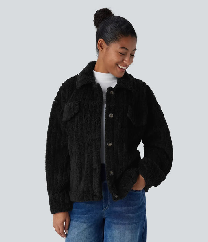 Långärmad vardaglig sherpajacka