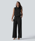 Stående krage ärmlös raka ben brudtärna och bröllopsgäst jumpsuit med fickor – Easy Peezy