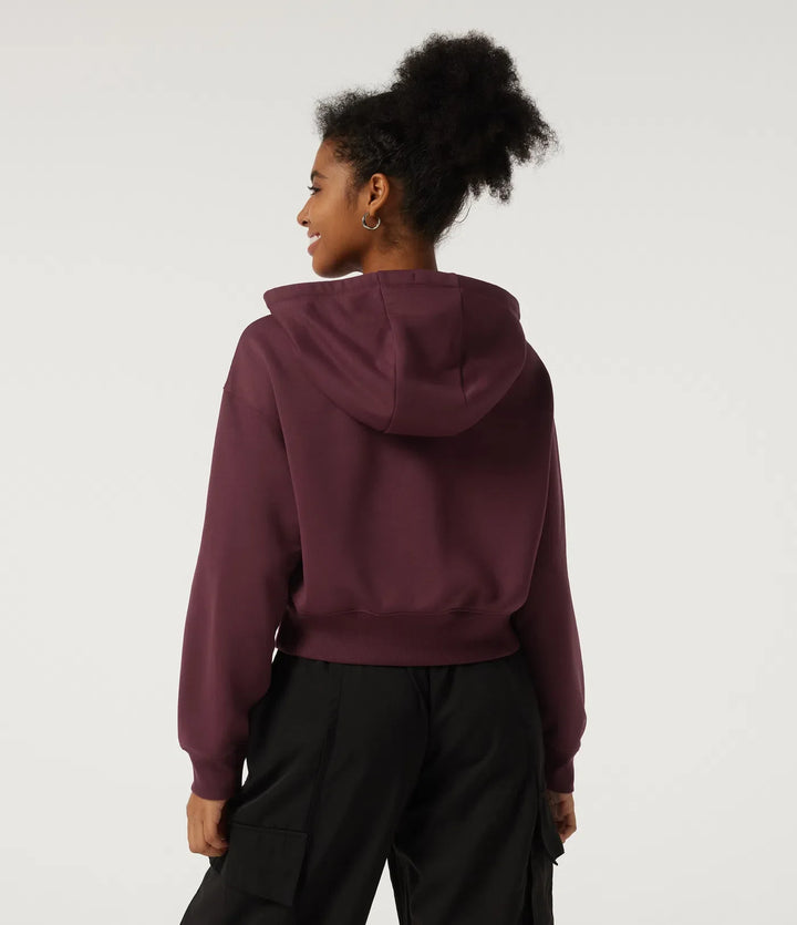 Med huva långärmad fleece yoga sweatshirt