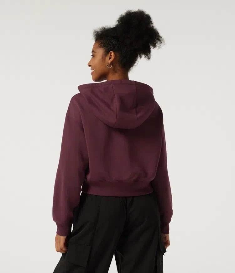 Med huva långärmad fleece yoga sweatshirt