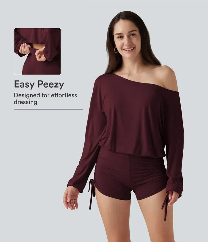 Långärmad rynkat spets upp lounge playsuit -Easy Peezy Edition