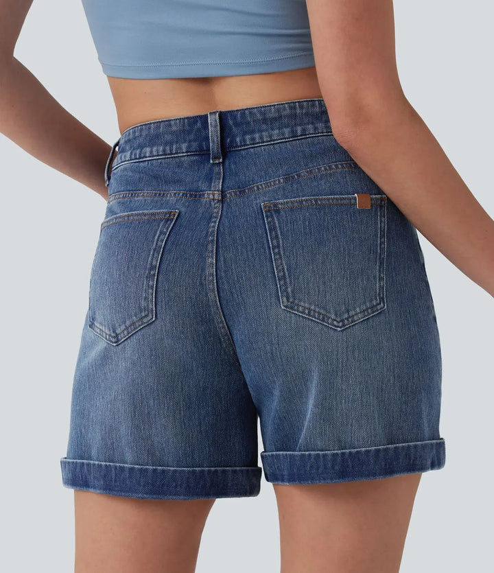 Halara Flex med medelhög midja upprullad fåll denim vardagsshorts 5&