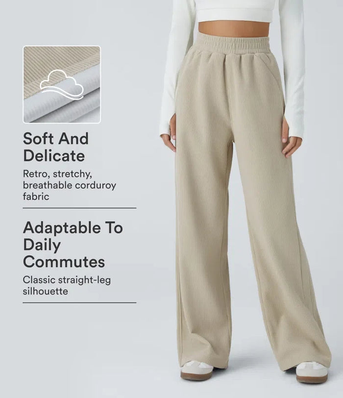 Högmidjad ficka raka ben baggy mjuk manchester vardagsbyxor