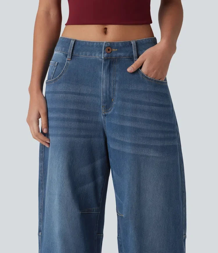 Halara Flex med låg midja dragkedja fickor ballongformade ben vardagsjeans