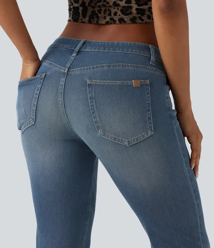 Halara Flex med låg midja tvättad bootcut vardagsjeans med fickor