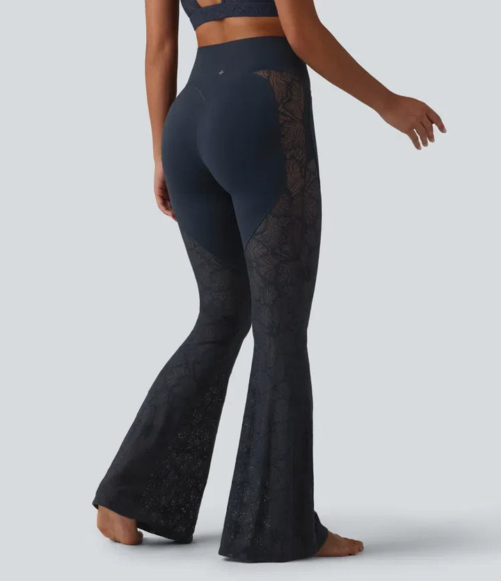 Halara UltraSculpt med hög midja och magkontroll kontrastspets yoga utsvängd leggings med fickor