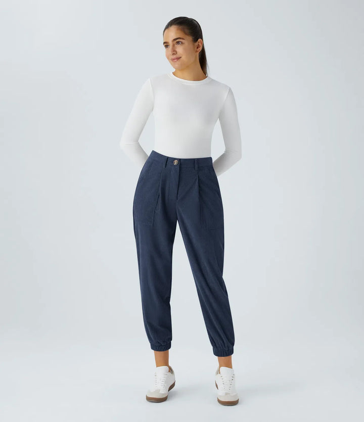 Medelhög midja dragkedja fickor manchester vardaglig joggers