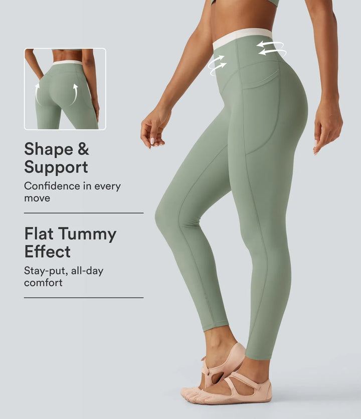 Lyckera UltraSculpt högmidjad magkontroll färgblock skinny yogaleggings med fickor