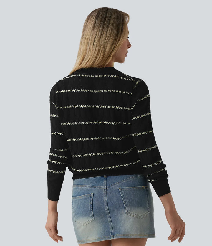 V-ringad långärmad färgblock tröja stickad cardigan