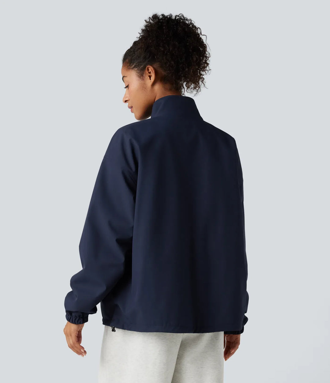 Vändbar hög hals långärmad dragkedja fleece vandringsjacka med fickor (två looks i en)