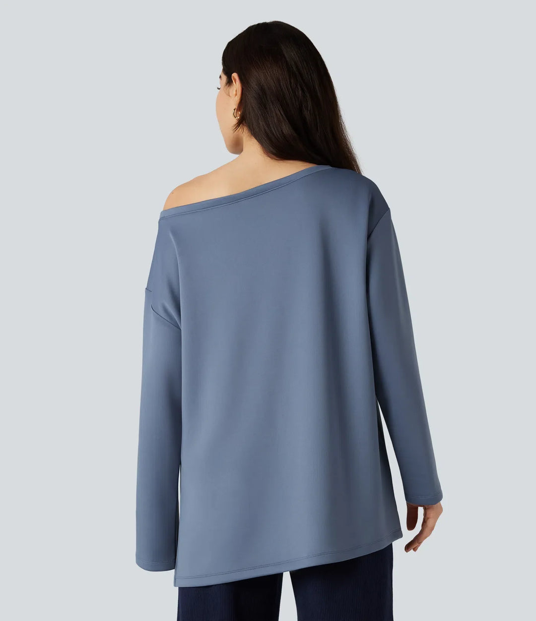 Båtringad långärmad avslappnad vardaglig sweatshirt