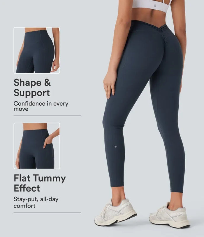 Lyckera UltraSculpt högmidjad magkontroll rumplyftande rynkat ficka formande yogaleggings