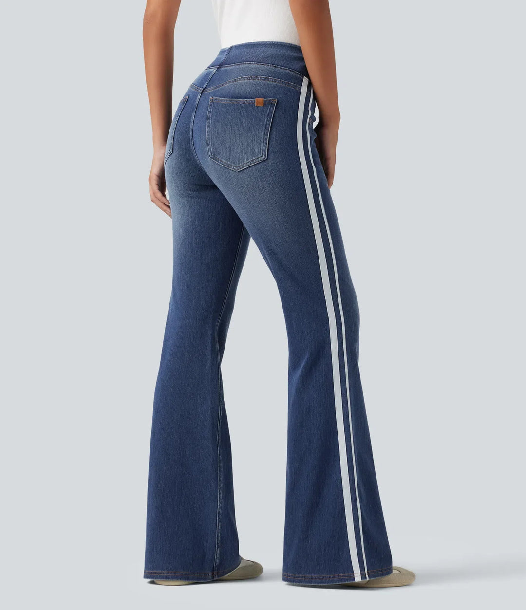 Lyckera Flex högmidjad randig utsvängd tvättad vardagsjeans med fickor
