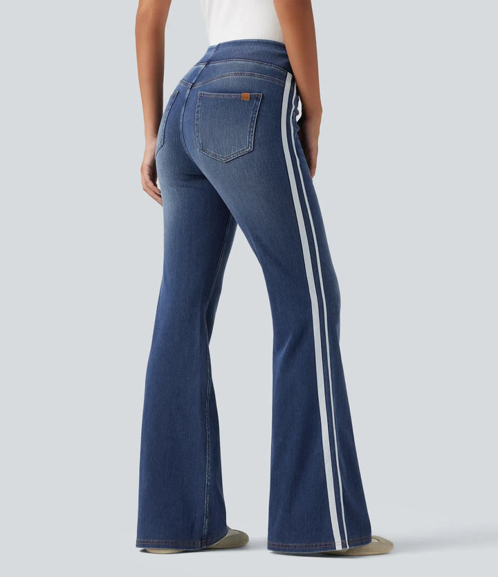 Lyckera Flex högmidjad randig utsvängd tvättad vardagsjeans med fickor