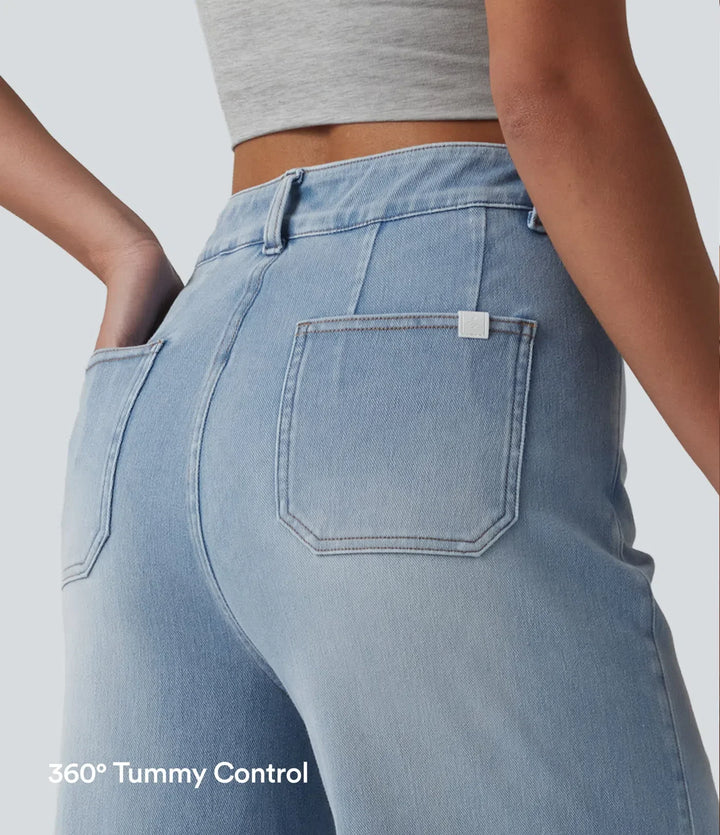 Halara Flex med hög midja och magkontroll vida ben vardagsjeans med fickor