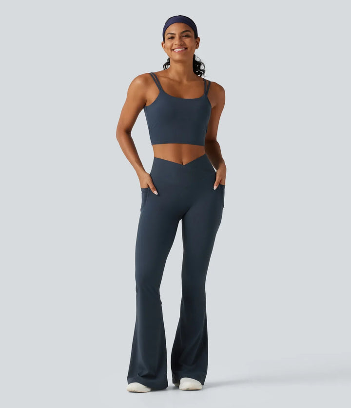 Lyckera UltraSculpt högmidjad crossover magkontroll utsvängd träningsleggings med fickor