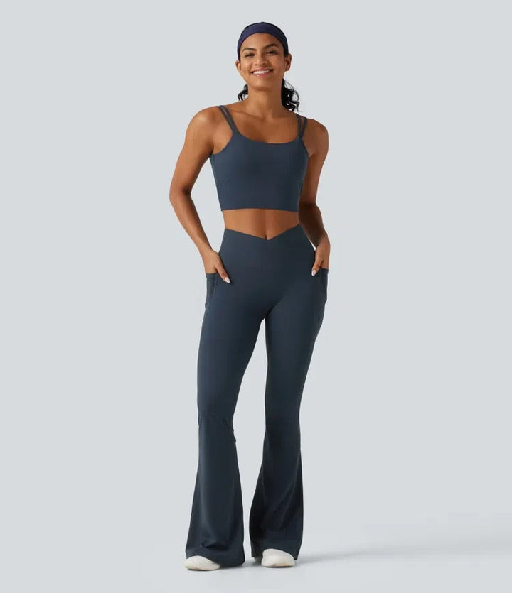 Lyckera UltraSculpt högmidjad crossover magkontroll utsvängd träningsleggings med fickor