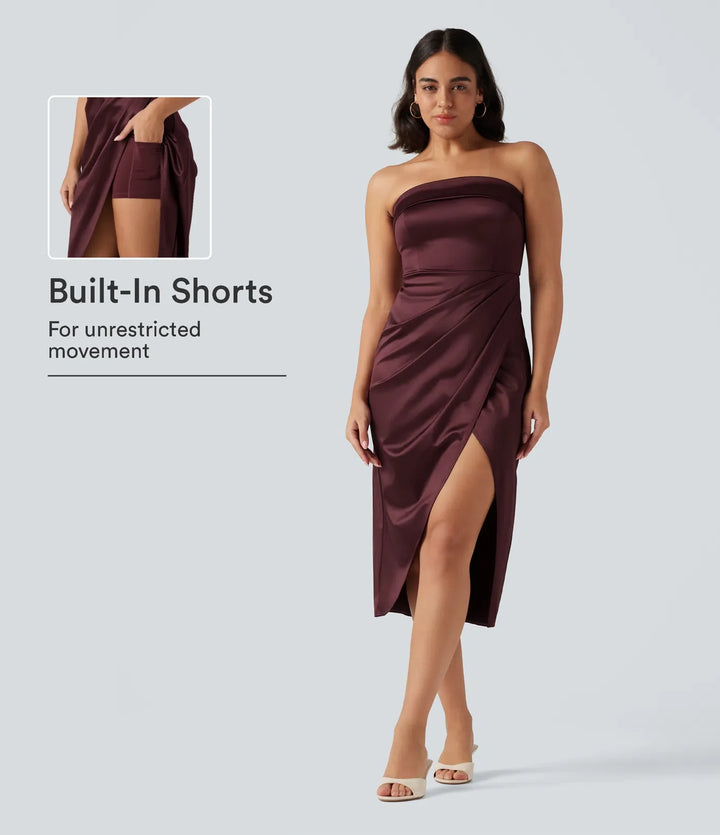 Tubmodell 2-i-1 figurnära satin midi festklänning