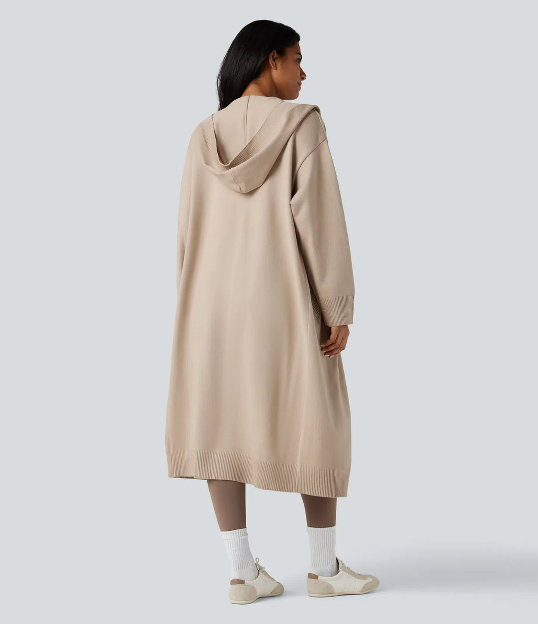 Med huva långärmad lång modell vardaglig cardigan med fickor