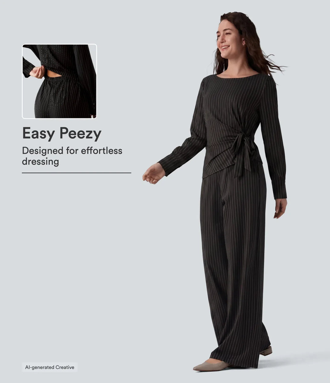Båtringning långärmad knyt sida sval känsla rand för arbete jumpsuit med fickor – Easy Peezy-utgåva