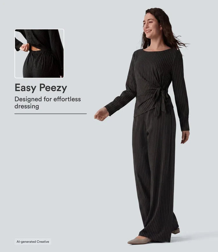 Båtringning långärmad knyt sida sval känsla rand för arbete jumpsuit med fickor – Easy Peezy-utgåva