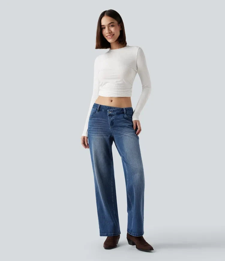Halara Flex asymmetrisk med låg midja raka ben vardagsjeans med fickor