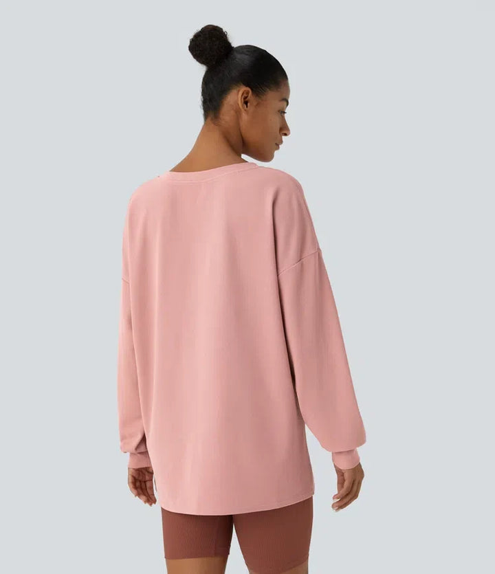 V-ringad nedhasad axel avslappnad våffelstruktur vardaglig sweatshirt