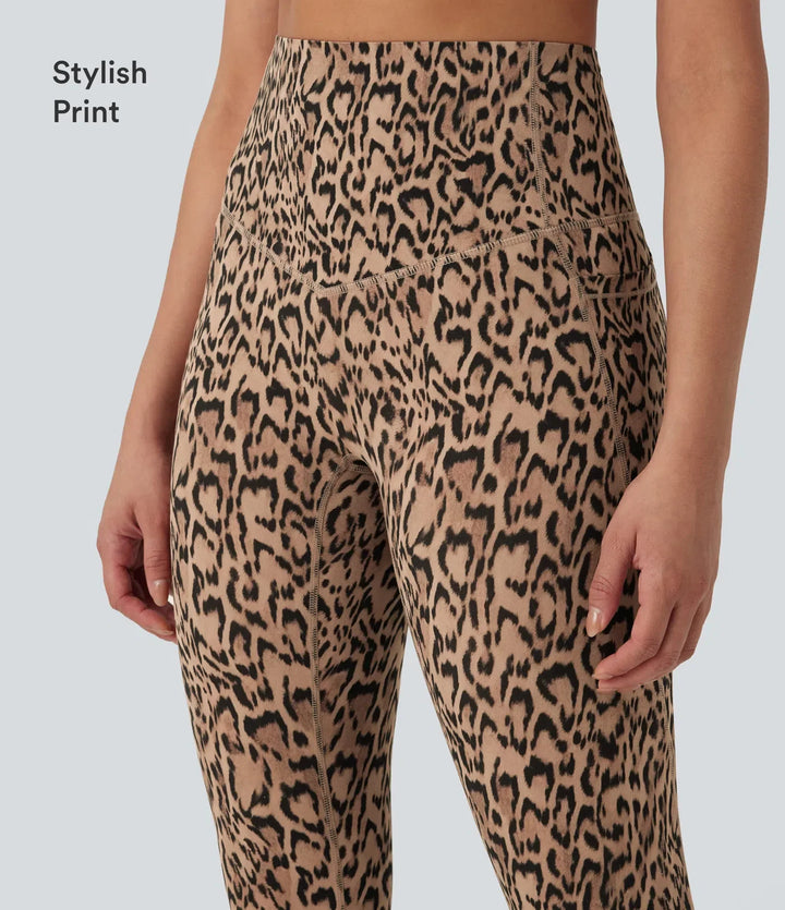 Halara UltraSculpt leopardmönstrad med hög midja och magkontroll yogaleggings med fickor