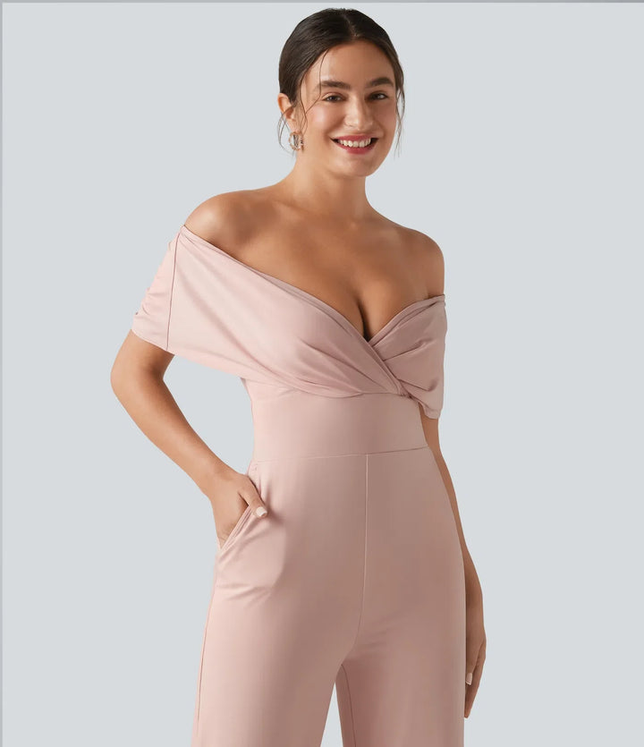 Bara axlar inbyggd BH kortärmad vardaglig jumpsuit med fickor
