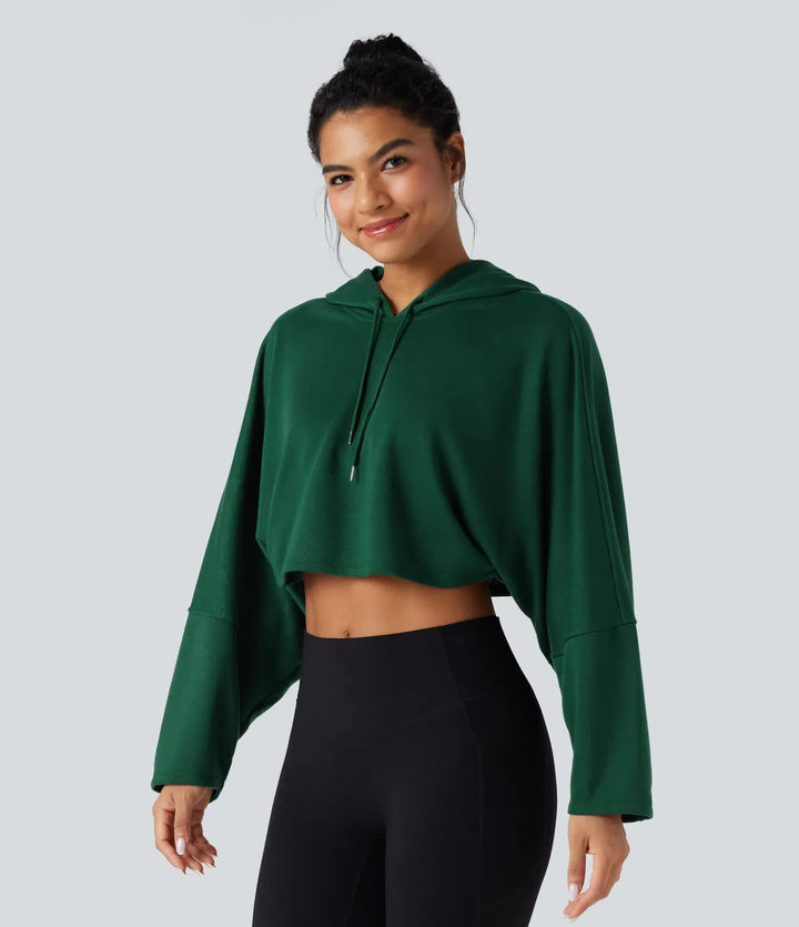 Med huva nedhasad axel croppad avslappnad vardaglig sweatshirt