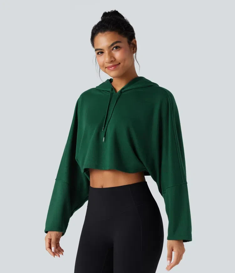 Med huva nedhasad axel croppad avslappnad vardaglig sweatshirt