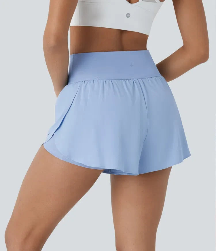 SoftlyZero snabbtorkande med hög midja och magkontroll reflekterande prickar omlott fåll 2-i-1 löpning shorts 3&