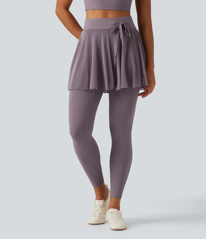 SoftlyZero högmidjad dragsko mesh dansleggings med kjol med fickor