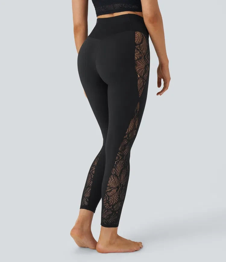 SoftlyZero högmidjad crossover kontrastspets ficka yogaleggings
