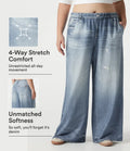 Plusstorlek med medelhög midja denim tryck French terry för vardag mjukisbyxor jeans med fickor
